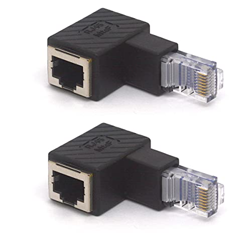 HTGuoji Abgewinkelter RJ45-Ethernet-Adapter, 90 Grad, RJ45, 8P8C, Stecker auf Buchse, Cat5e, Cat6, Netzwerk-Patch-Anschluss, 2 Stück (nach unten) von HTGuoji