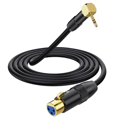 HTGuoji Rechteckiger Winkel 90Degree 3.5mm zu XLR Mikrofonkabel, XLR zu 3.5mm Jack Kabel, 1/8 Zoll Aux Stereo zu XLR weibliche Lautsprecher Kabel Adapter für Laptop, Kamera, Sound, DV (1.8 meter) von HTGuoji