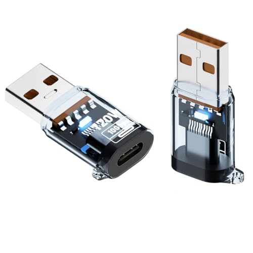 HTGuoji USB 3.2 auf USB C Adapter 10Gbps, USB Mann auf USB Typ C Buchse OTG PD 120W Schnellladung mit intelligenter LED Anzeige für iphone, MacBook, Laptop, Ladegerät (2pcs) (Blue) von HTGuoji