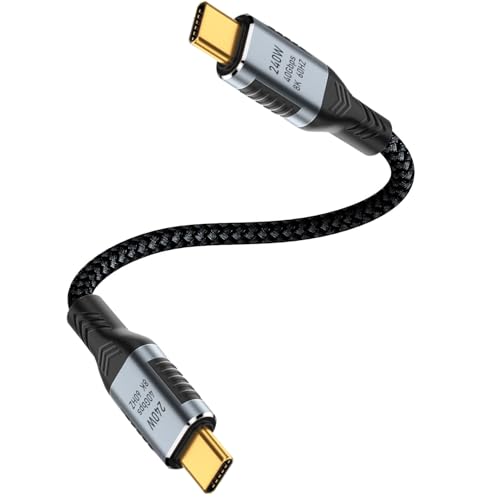 HTGuoji USB 4-Kabel, Nylon USB Typ C Stecker auf Stecker Kabel Unterstützung 8K Display 40Gbps Datenübertragung 240W Ladekabel, 8K@60Hz HDR kompatibel mit Thunderbolt 4 und USB-C (20 cm) von HTGuoji