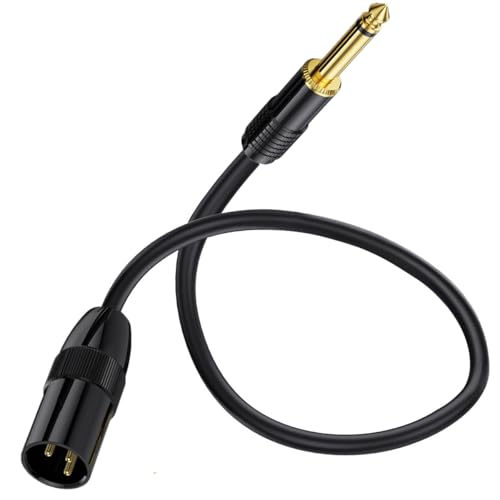 HTGuoji Unsymmetrisches XLR-auf-6,35-mm-Kabel, 6,35 mm TS-Mono-auf-XLR-Stecker, Audio-Stecker, 3-poliger XLR-Stecker auf 6,35-Mono-Kabel für Verstärker, Instrumente usw. (50 cm) von HTGuoji
