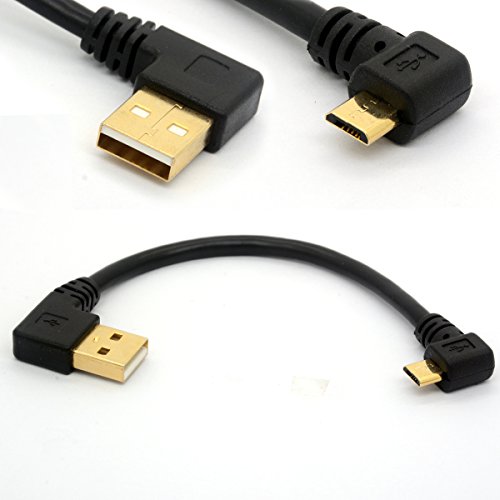 HTGuoji Vergoldet Rechts Winkel Micro-B Stecker auf USB 2.0 A-Stecker Winkelstecker Kabel, Daten-Synchronisierung und Ladekabel 15cm (Left) von HTGuoji