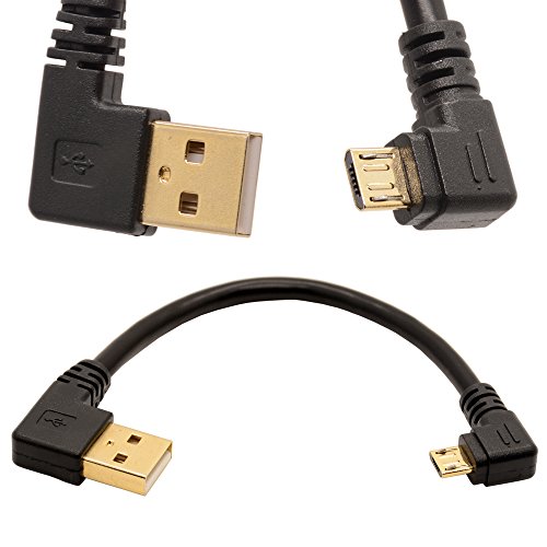 Vergoldet rechten Winkel Micro-B Stecker auf USB 2.0 A Stecker Kabel, Daten-Synchronisierung und Ladekabel (10cm, Schwarz) von HTGuoji