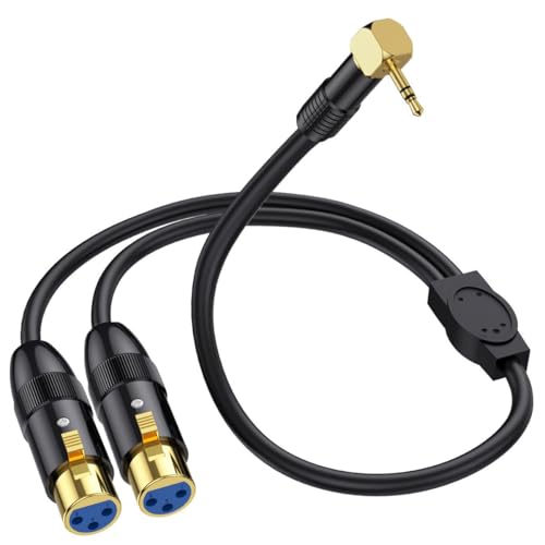 XLR zu 3.5mm Y Splitter Kabel, Rechteckiger Winkel 90Deg 3.5mm Mini Jack Stereo Stecker auf 2 XLR weibliche Mikrofon Stecker, 1/8 Zoll TRS zu Dual XLR weibliche Kabel für Laptop, Kamera (50 cm) von HTGuoji
