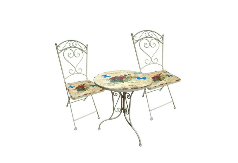 HTI-Line Balkonset Metalltisch mit Stühlen Flowers and Plants, (Set, 3-tlg., 1x Tisch und 2x Stühle), Sitzgruppe Metall Garten nostalgisch von HTI-Line