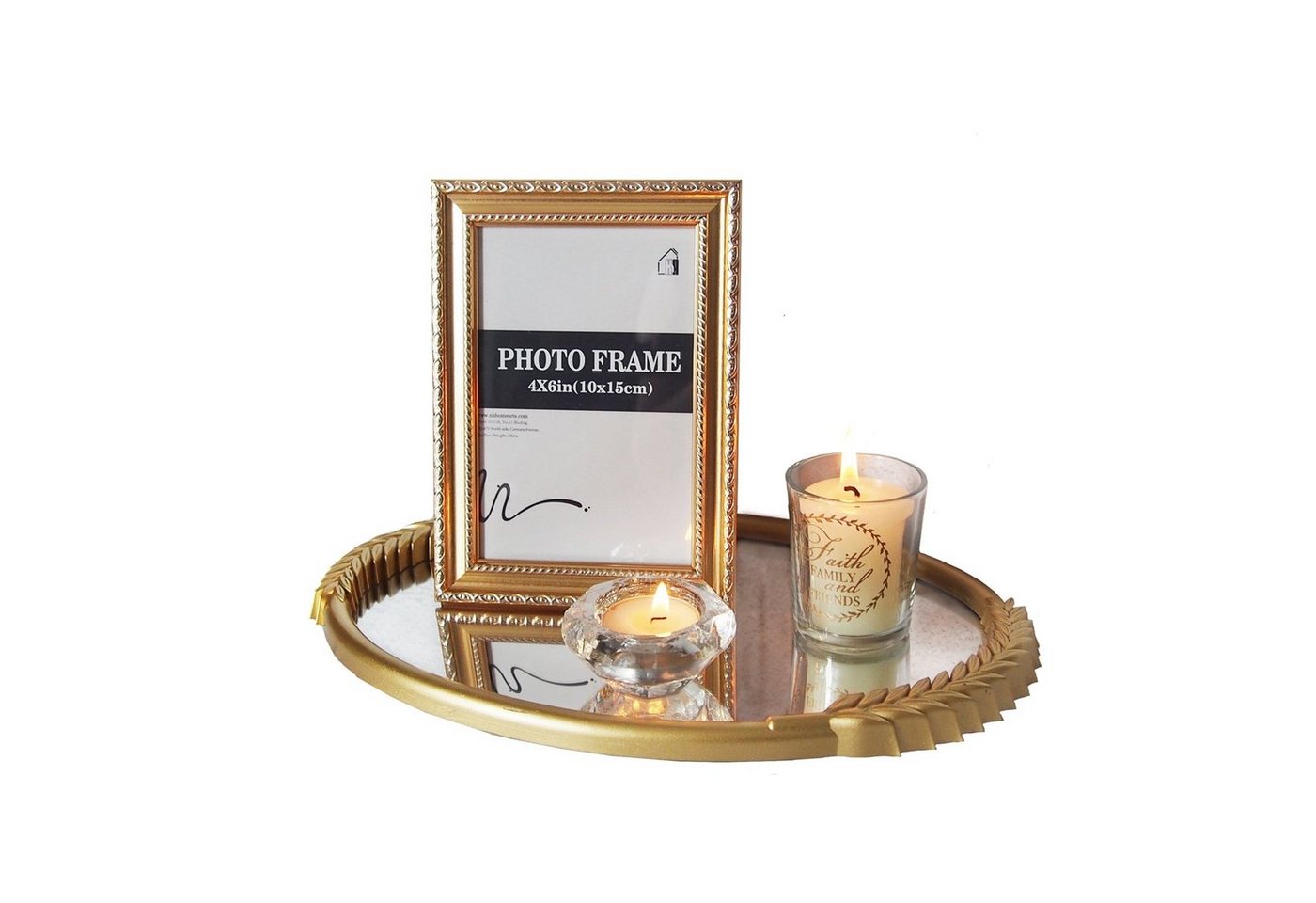 HTI-Line Dekotablett Deko-Tablett Mirror 4-teilig Viola (1x Deko-Tablett, 1x Bilderrahmen, 1x Dekoglas, 1x Teelichthalter) von HTI-Line