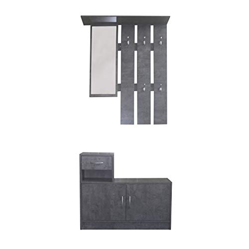 HTI-Line Garderobe Thekla Garderobenpaneel mit Spiegel, Hutablage und 5 Haken Beton von HTI-Line