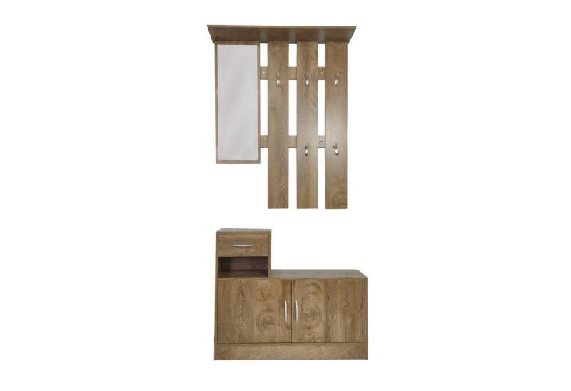 HTI-Line Garderoben-Set Garderobe Thekla, (Set, 2-St., 1x Garderobenpaneel und 1x Schuhschrank, ohne Dekoration), Garderobenpaneel mit Spiegel, Hutablage und 5 Haken von HTI-Line