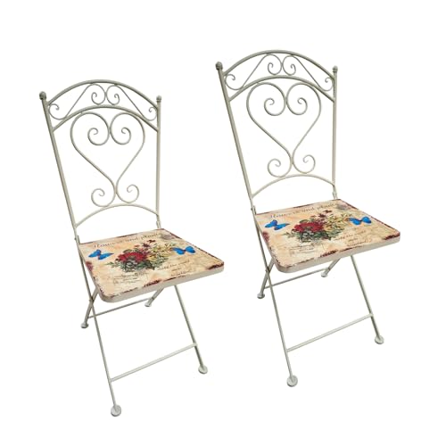 HTI-Line Metallstuhl 2er Set Flowers and Plants Gartentstuhl nostalgisch mit Motiv von HTI-Line