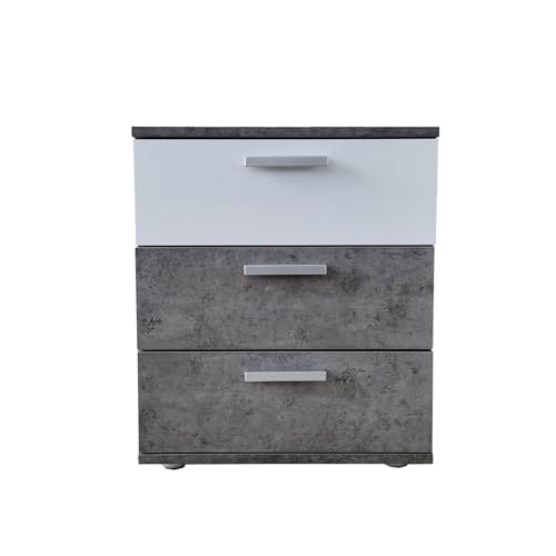 HTI-Line Nachtschrank Nina mit 3 Schubladen Nachttisch Nachtkommode Nachtkonsole Beton Weiß von HTI-Line