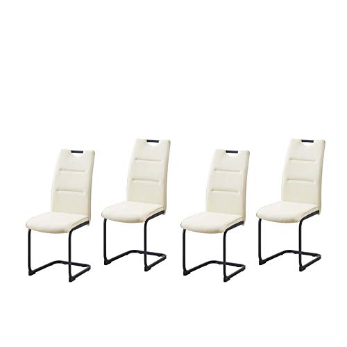 HTI-Line Schwingstuhl 4er Set PU Creme DannyP Freischwinger Esszimmerstuhl Kunstleder von HTI-Line