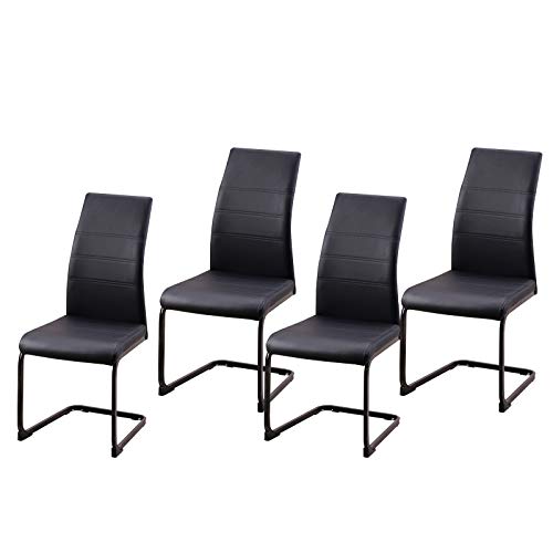 HTI-Line Schwingstuhl SallyP PU 4er Freischwinger Esszimmerstuhl Kunstleder Schwarz von HTI-Line