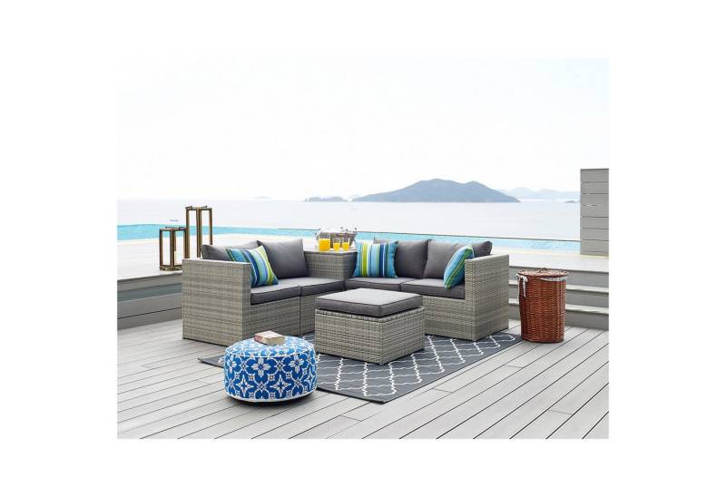 HTI-Line Gartenlounge-Set Terrassenmöbel Venedig, (Set, 6-tlg., 2x Ecken, 2x Sitzelemente, 1x Ecktisch, 1x Hocker, inkl. Auflagen), Loungemöbel Gartenmöbel von HTI-Line