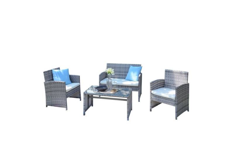 HTI-Line Sitzgruppe Terrassenmöbel Zypern, (Set, 4-tlg., 1x 2-Sitzer, 2x Sessel, 1x Tisch, inkl. Auflagen), Loungemöbel Gartenmöbel von HTI-Line