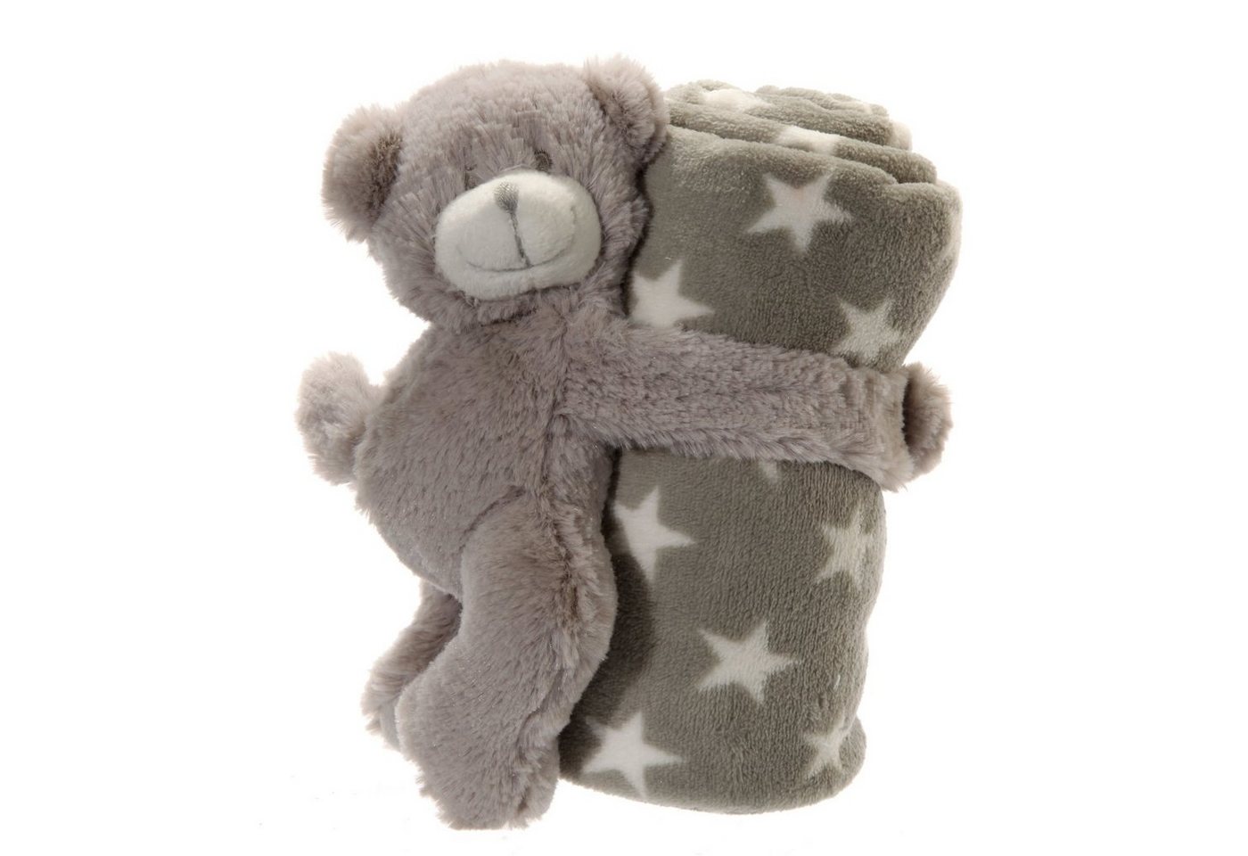 Babydecke Babydecke mit Bär Grau mit Sternchen, HTI-Living, 20 x 10 cm Kuschelbär mit Kuscheldecke im Arm von HTI-Living