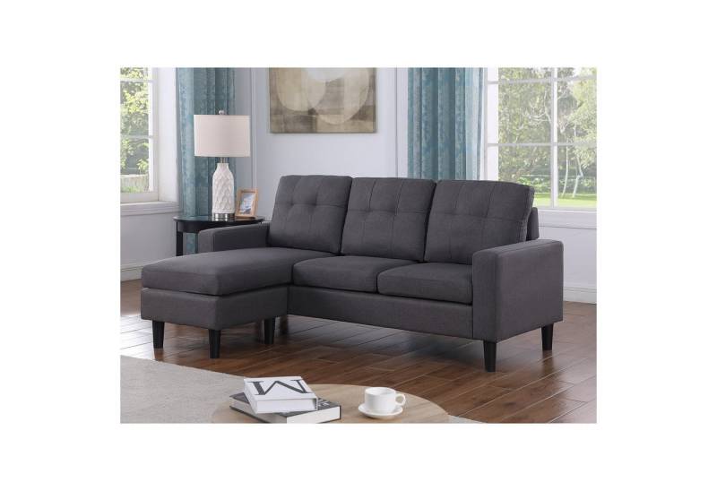 HTI-Living 3-Sitzer Polstercouch mit variabler Ottomane Reva Grau, Stück 1 Teile, Dreisitzer mit Hocker Ecksofa von HTI-Living