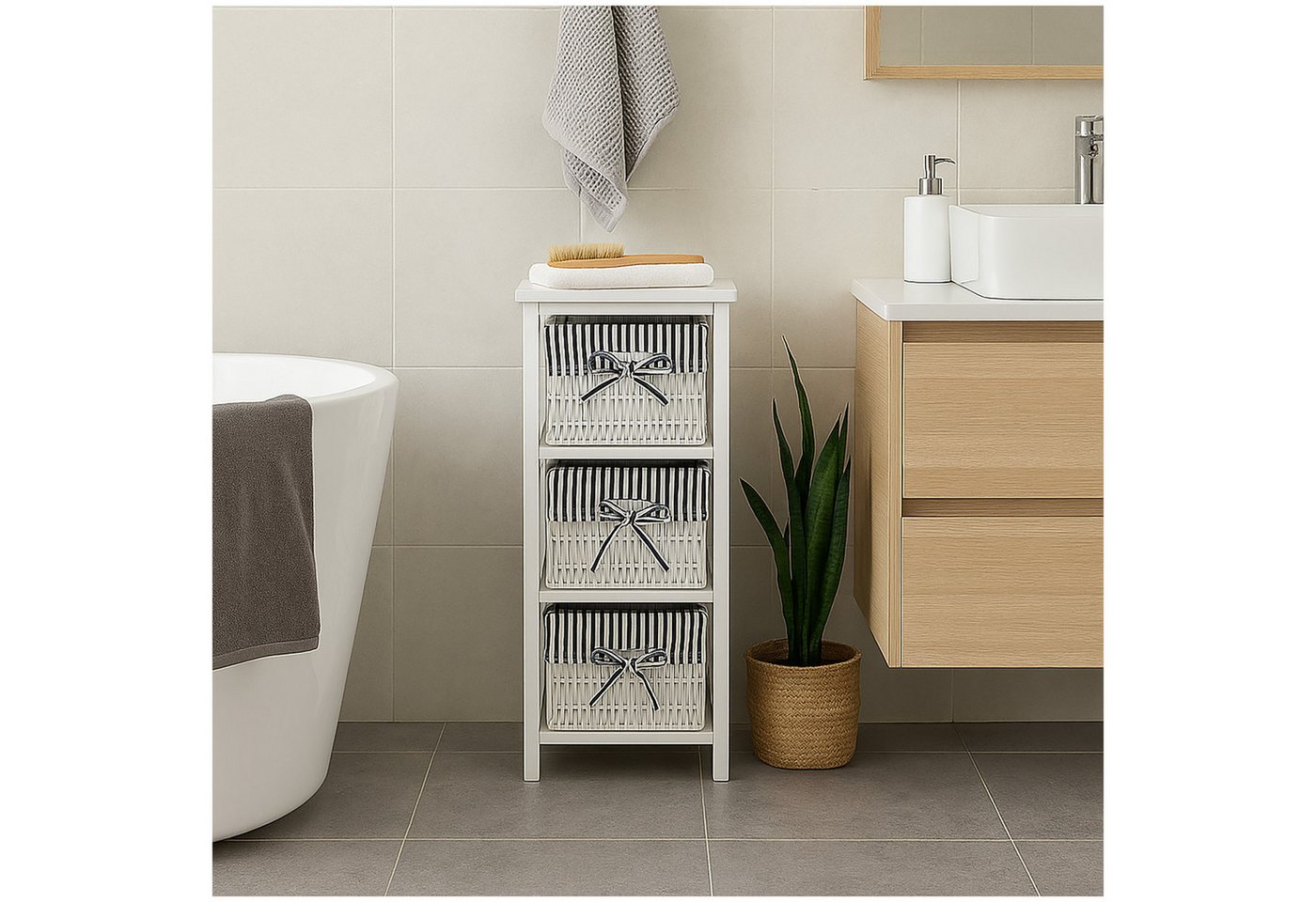 HTI-Living Badregal Praktisches Regal aus Paulowniaholz mit 3 Körben, Stück 1-tlg., Badregal Schubladenkommode von HTI-Living
