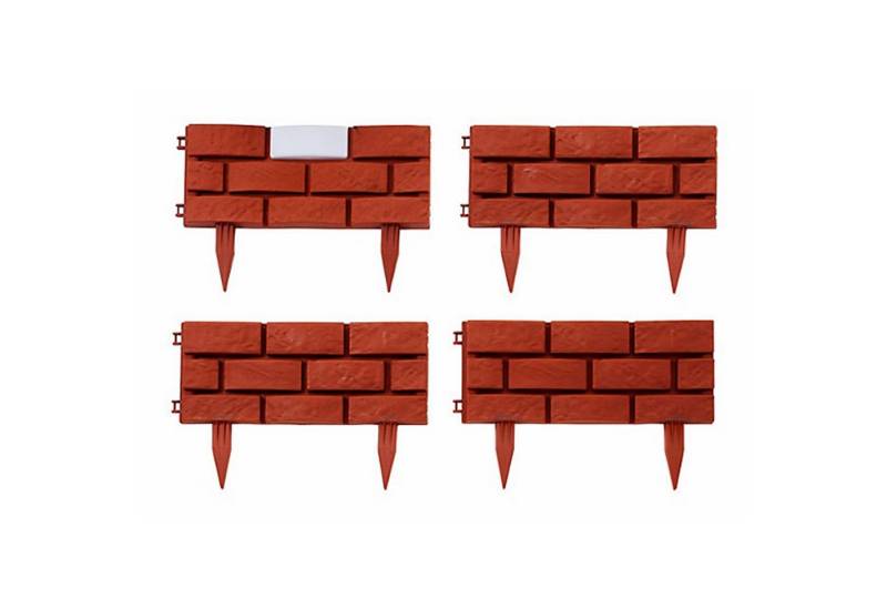 HTI-Living Beetumrandung Beeteinfassung Länge 520 cm Ziegelsteinoptik Rot, LxH: 43.5x29 cm, Set, 12 Module inkl. Solar, Zierzaun Beetumrandung Beetbegrenzung von HTI-Living