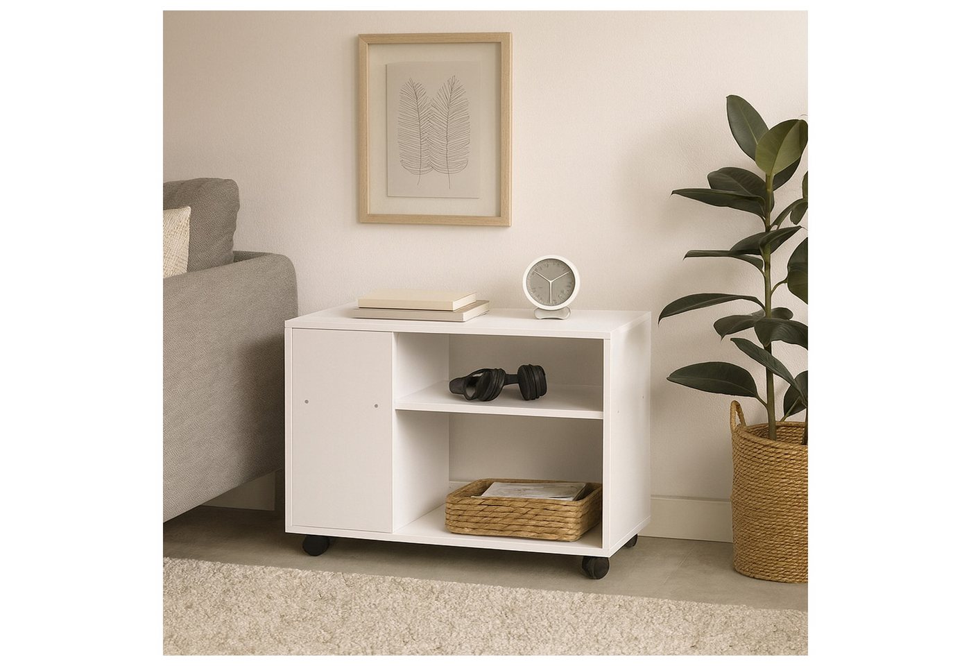 HTI-Living Beistelltisch Beistelltisch auf Rollen Thekla Weiß (Stück, 1-St., 1 Beistelltisch), Rollregal mit 2 Fächern von HTI-Living