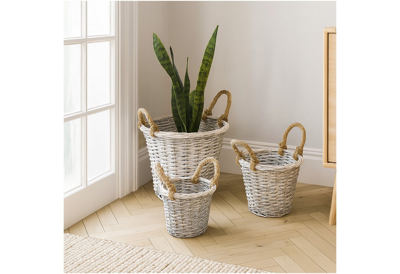 HTI-Living Blumentopf 3er Set Pflanzkörbe aus Weide mit Juteseil (Set, 3 St., 3 Blumentöpfe in versch. Größen), Pflanzgefäße Blumentöpfe von HTI-Living