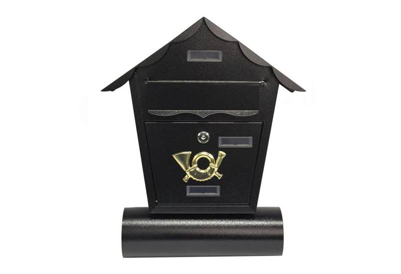 HTI-Living Briefkasten Briefkasten Amin Schwarz mit Zeitungsrolle (Stück, 1-St., 1 Briefkasten), mit Spitzdach zur Wandmontage von HTI-Living