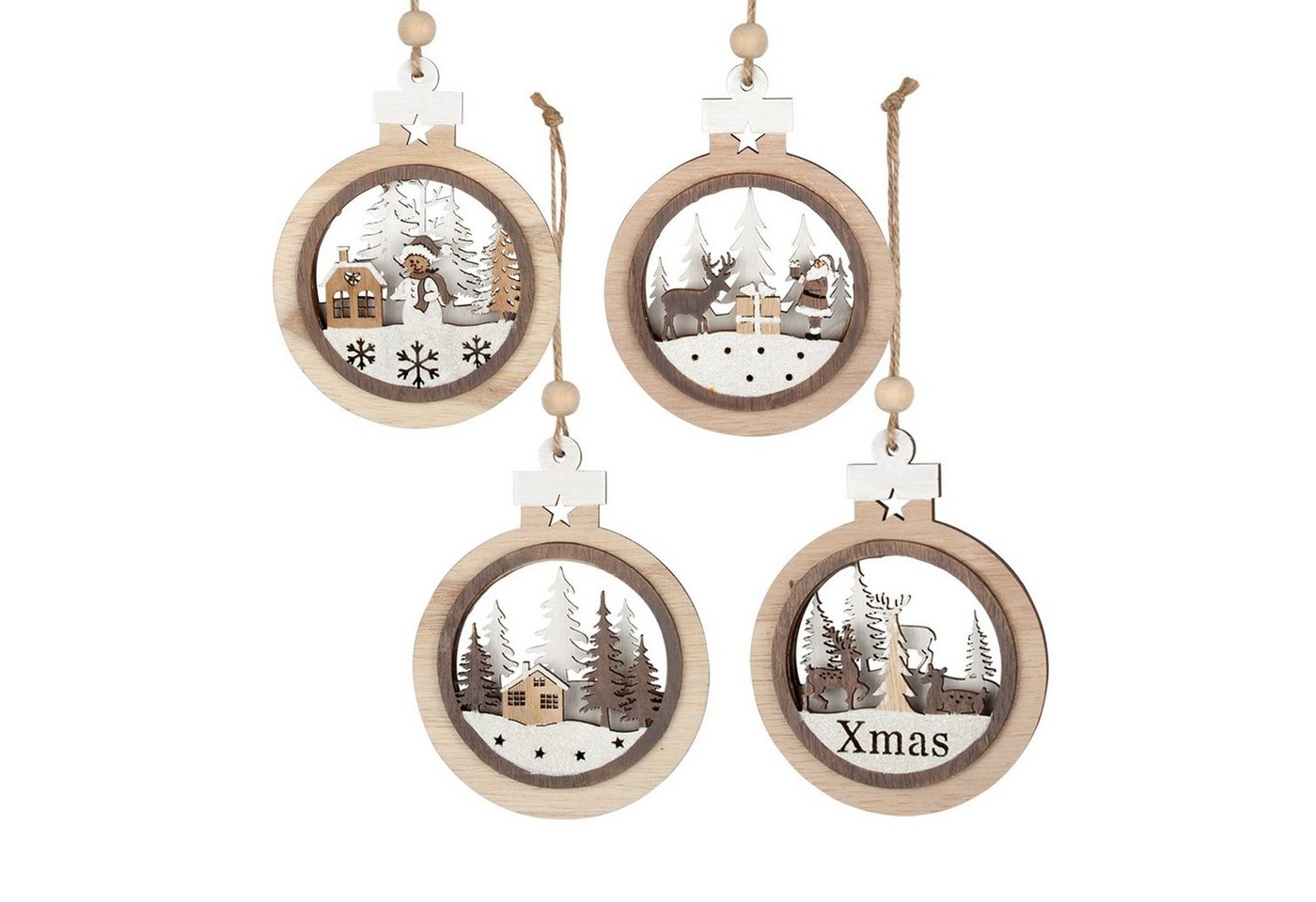 HTI-Living Christbaumschmuck Baumschmuck, Kugelform 2D, 4er Set Holz (4-tlg), Weihnachtsschmuck Christbaumschmuck von HTI-Living