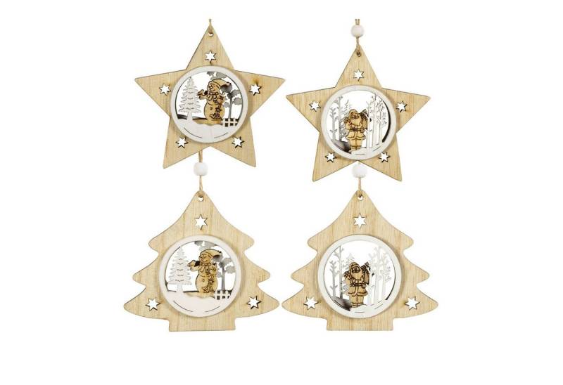 HTI-Living Christbaumschmuck Baumschmuck Stern/Baum, 4er Set Holz (4-tlg), Weihnachtsschmuck Christbaumschmuck von HTI-Living