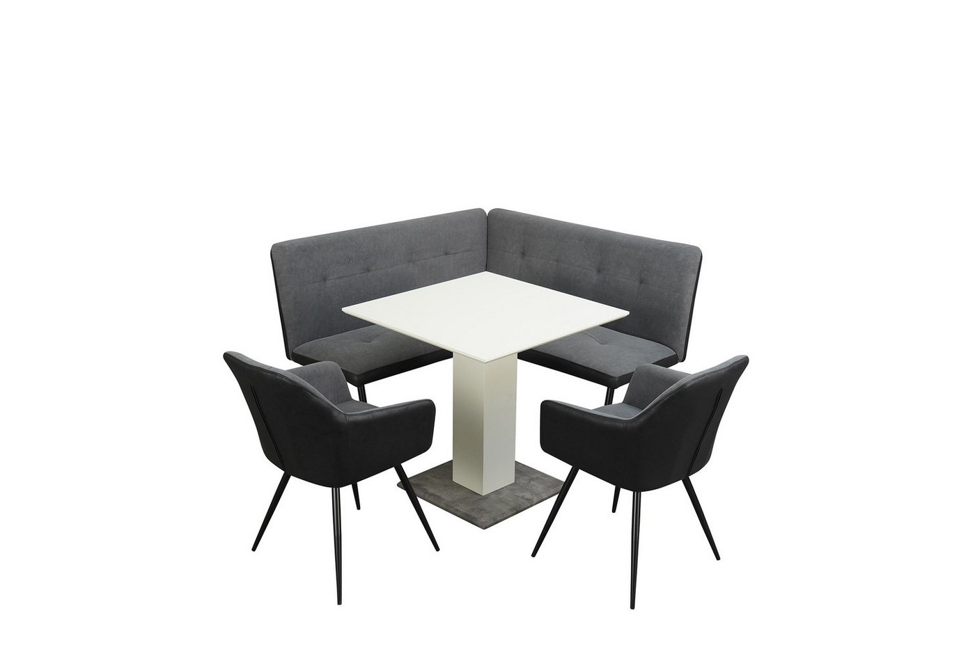 HTI-Living Eckbankgruppe Sitzgruppe Anthrazit/Grau/Weiß Joschka, (Sparpaket, 4-tlg., 1 Esstisch, 1 Eckbank, 2 Stühle), Esstisch Eckbank und Esszimmerstühle von HTI-Living