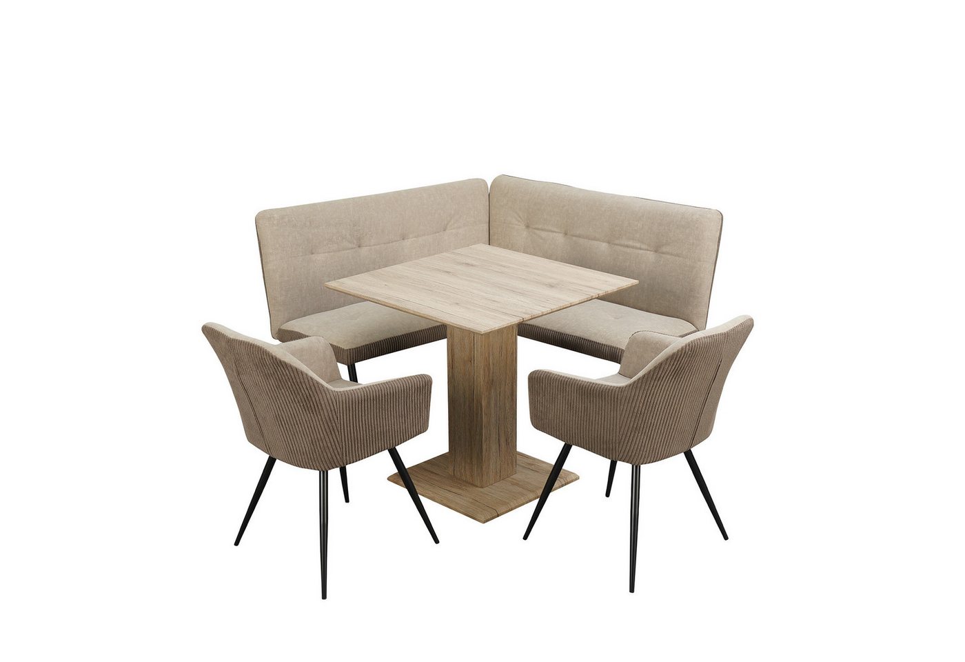HTI-Living Eckbankgruppe Sitzgruppe Taupe/Cord Joschka, (Set, 4-tlg., 1 Esstisch, 1 Eckbank, 2 Stühle), Esstisch Eckbank und Esszimmerstühle in Cord von HTI-Living