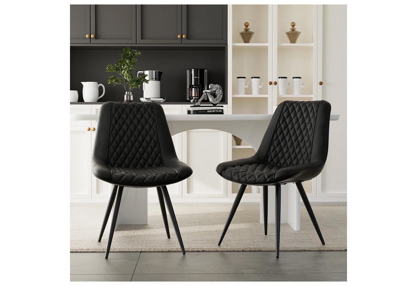 HTI-Living Esszimmerstuhl Esszimmerstuhl Astrid 2er-Set Kunstleder Schwarz (Set, 2 St), Polsterstuhl Metallbeine von HTI-Living