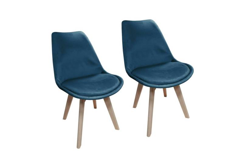 HTI-Living Esszimmerstuhl Esszimmerstuhl Samt 2er Set Atlanta Blau (Set, 2 St), Küchenstuhl mit Samtbezug und Holzgestell von HTI-Living