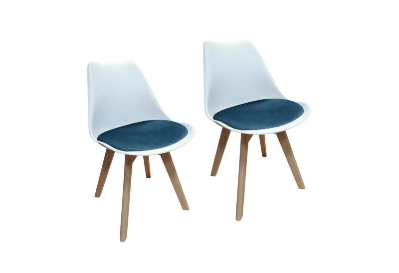 HTI-Living Esszimmerstuhl Esszimmerstuhl Samt 2er Set Atlanta Weiß/Blau (Set, 2 St), Küchenstuhl Kunststoffschale mit Samtsitzkissen von HTI-Living