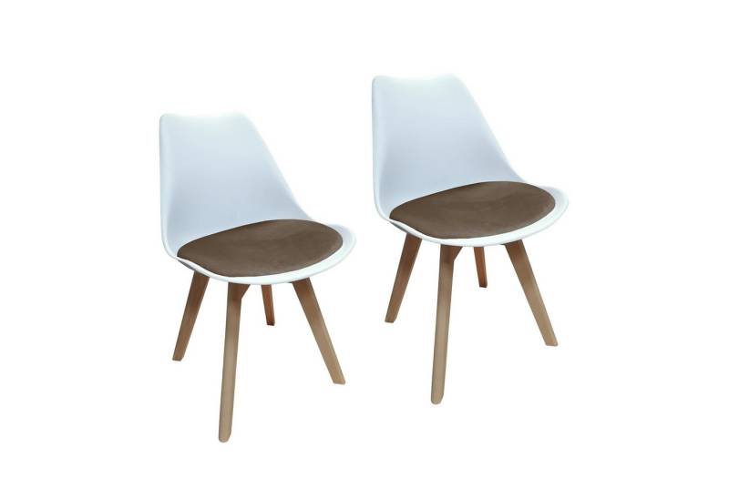 HTI-Living Esszimmerstuhl Esszimmerstuhl Samt 2er Set Atlanta Weiß/Braun (Set, 2 St), Küchenstuhl Kunststoffschale mit Samtsitzkissen von HTI-Living