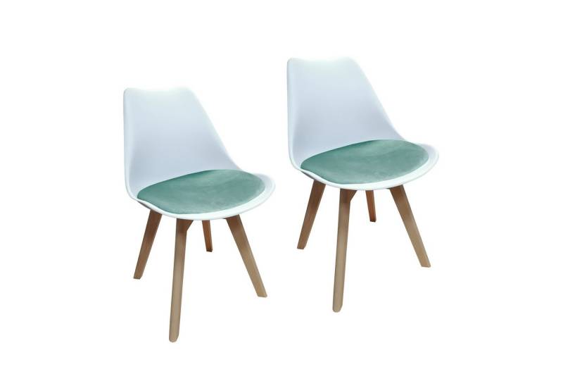 HTI-Living Esszimmerstuhl Esszimmerstuhl Samt 2er Set Atlanta Weiß/Türkis (Set, 2 St), Küchenstuhl Kunststoffschale mit Samtsitzkissen von HTI-Living