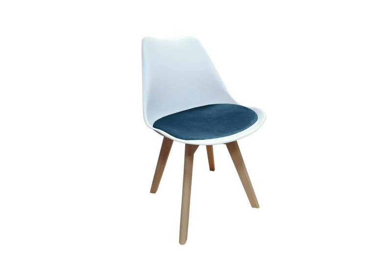 HTI-Living Esszimmerstuhl Esszimmerstuhl Samt Atlanta Weiß/Blau (Stück, 1 St), Küchenstuhl Kunststoffschale mit Samtsitzkissen von HTI-Living