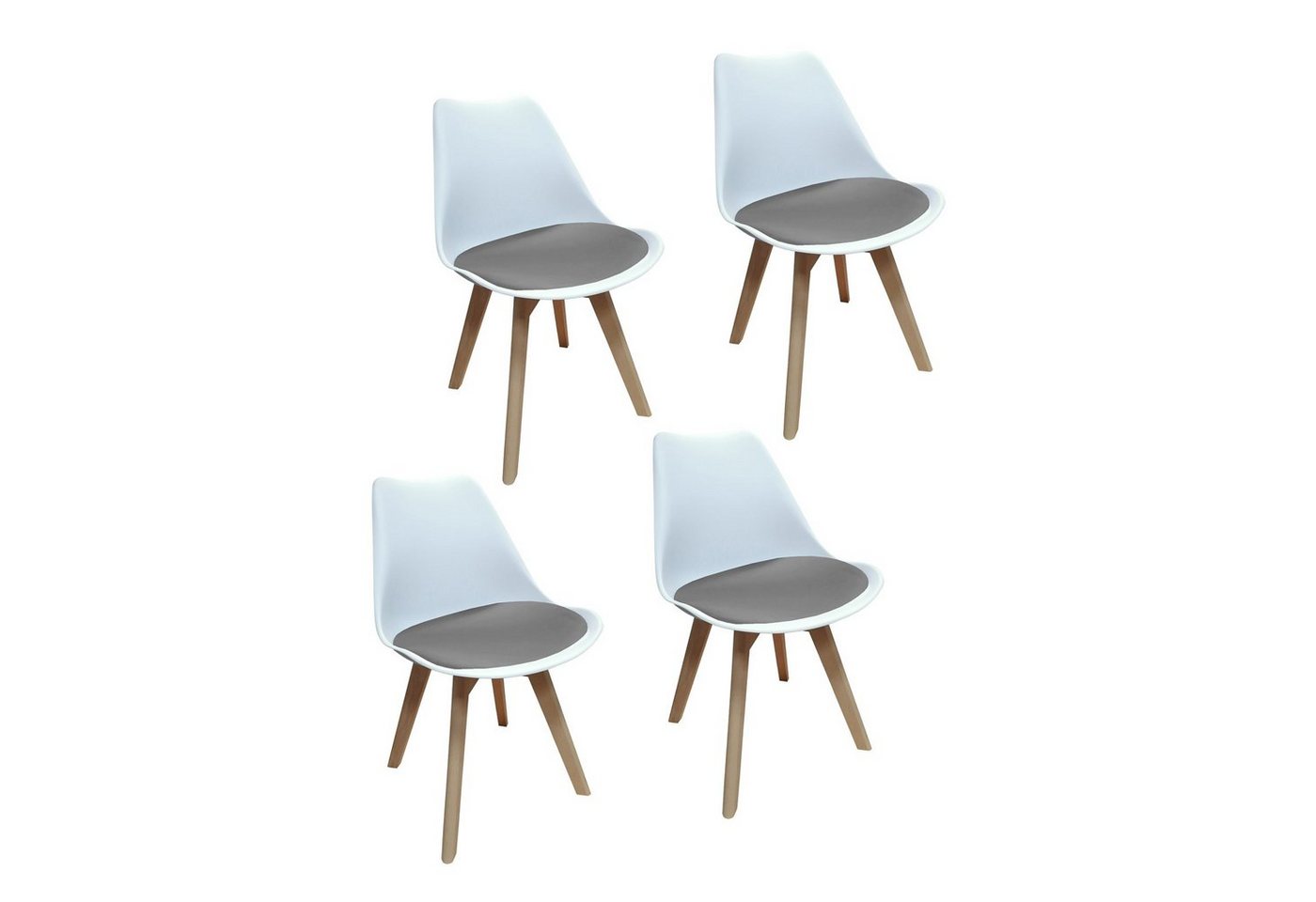 HTI-Living Esszimmerstuhl Stuhl Atlanta Weiß, Velvet Hellgrau (Set, 4 St), Esszimmerstuhl Kunststoffschale Samtbezug Holzfüße von HTI-Living