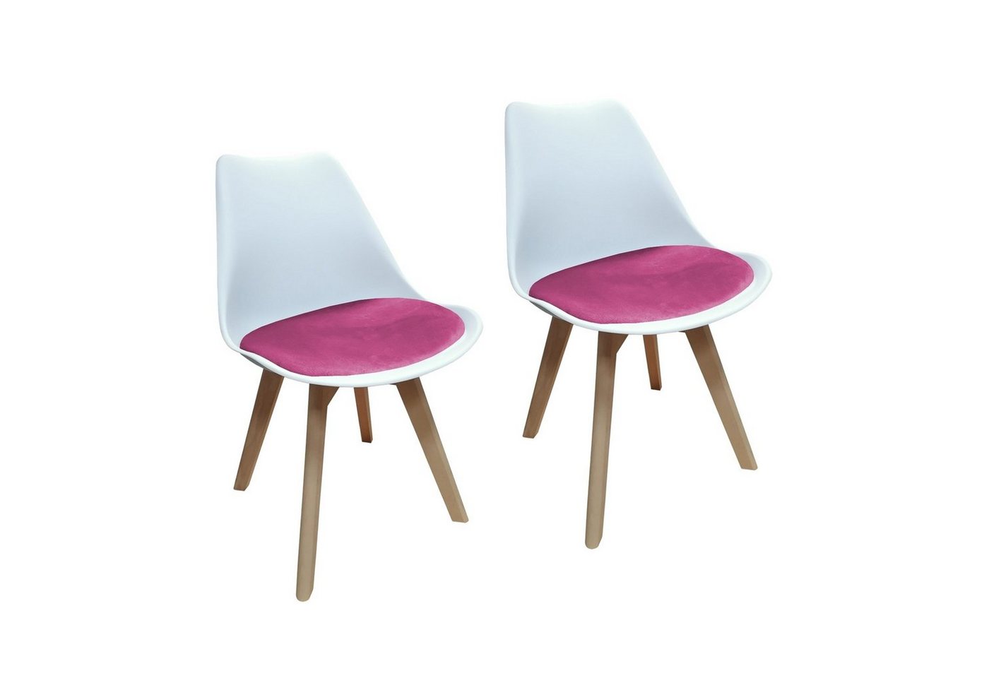 HTI-Living Esszimmerstuhl Stuhl Atlanta Weiß, Velvet Pink (Set, 2 St), Esszimmerstuhl Kunststoffschale Samtbezug Holzfüße von HTI-Living