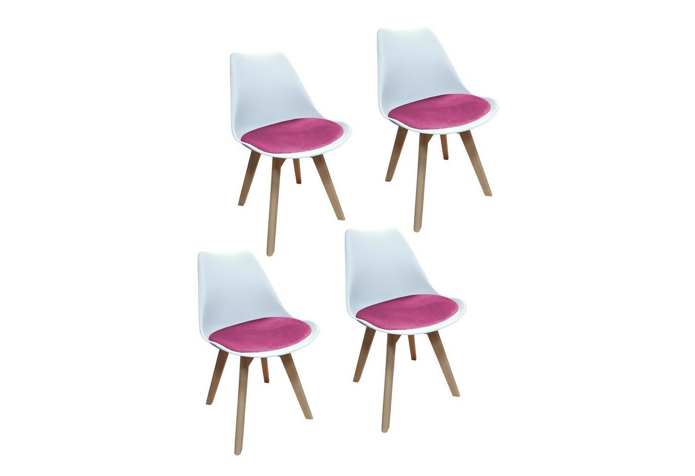 HTI-Living Esszimmerstuhl Stuhl Atlanta Weiß, Velvet Pink (Set, 4 St), Esszimmerstuhl Kunststoffschale Samtbezug Holzfüße von HTI-Living