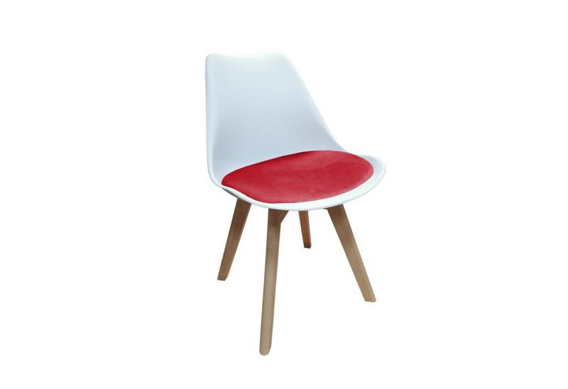 HTI-Living Esszimmerstuhl Stuhl Atlanta Weiß, Velvet Rot (Set, 1 St), Esszimmerstuhl Kunststoffschale Samtbezug Holzfüße von HTI-Living