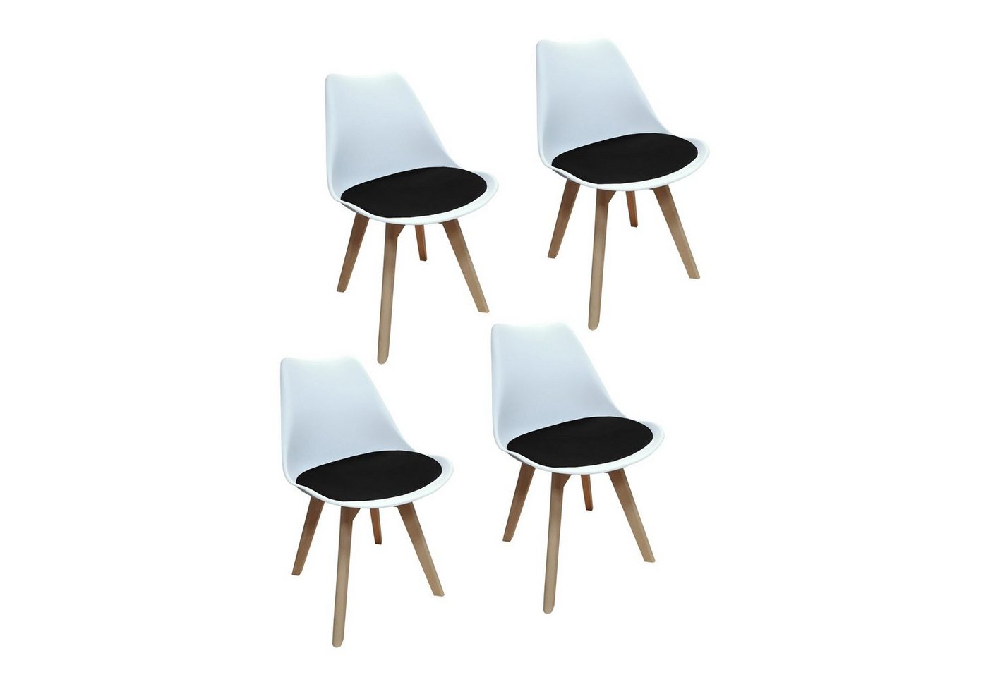 HTI-Living Esszimmerstuhl Stuhl Atlanta Weiß, Velvet Schwarz (Set, 4 St), Esszimmerstuhl Kunststoffschale Samtbezug Holzfüße von HTI-Living