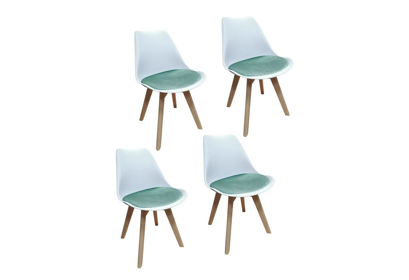 HTI-Living Esszimmerstuhl Stuhl Atlanta Weiß, Velvet Türkis (Set, 4 St), Esszimmerstuhl Kunststoffschale Samtbezug Holzfüße von HTI-Living