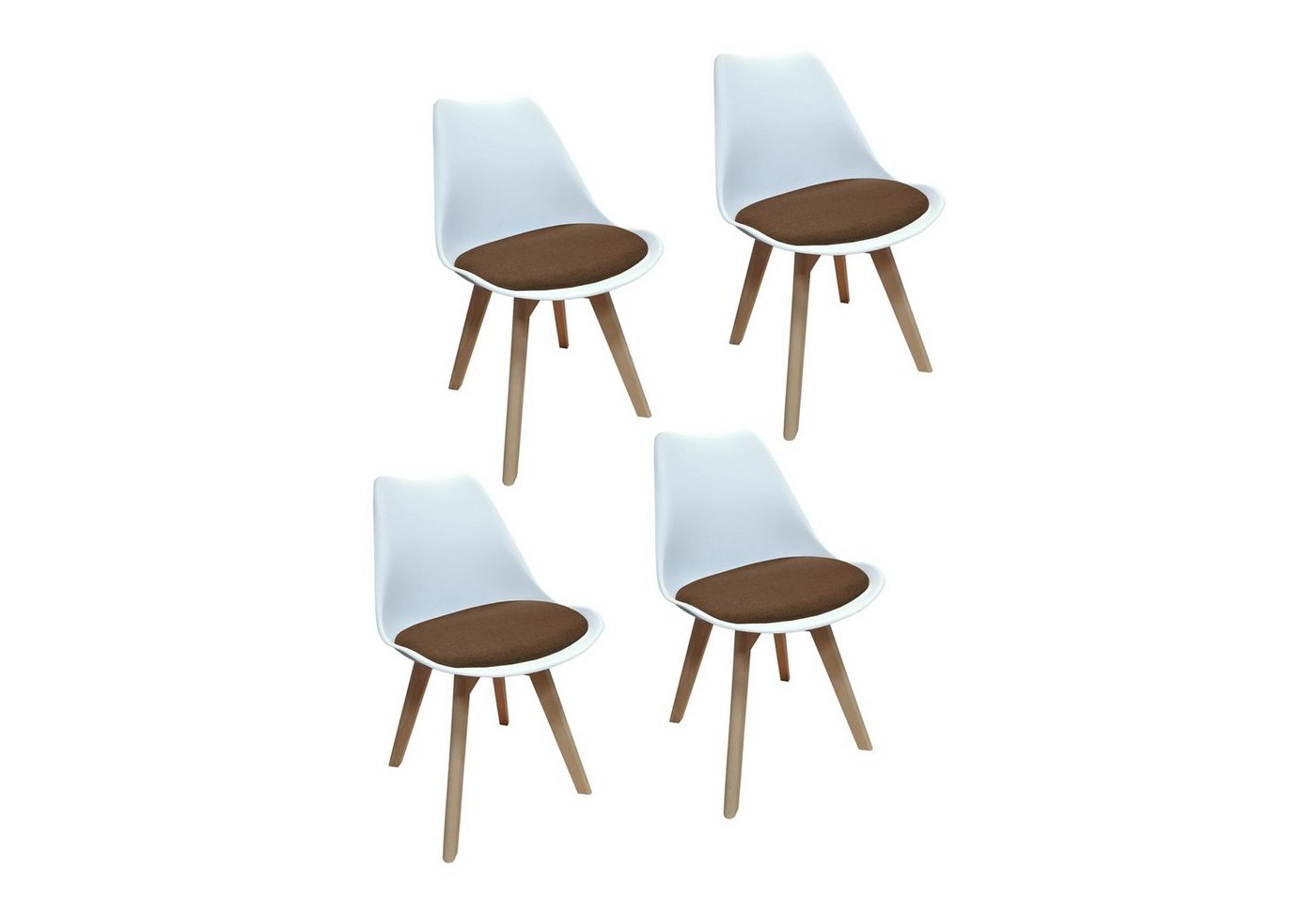 HTI-Living Esszimmerstuhl Stuhl Atlanta Weiß, Webstoff Braun (Set, 4 St), Esszimmerstuhl Kunststoffschale Webstoffbezug Holzfüße von HTI-Living