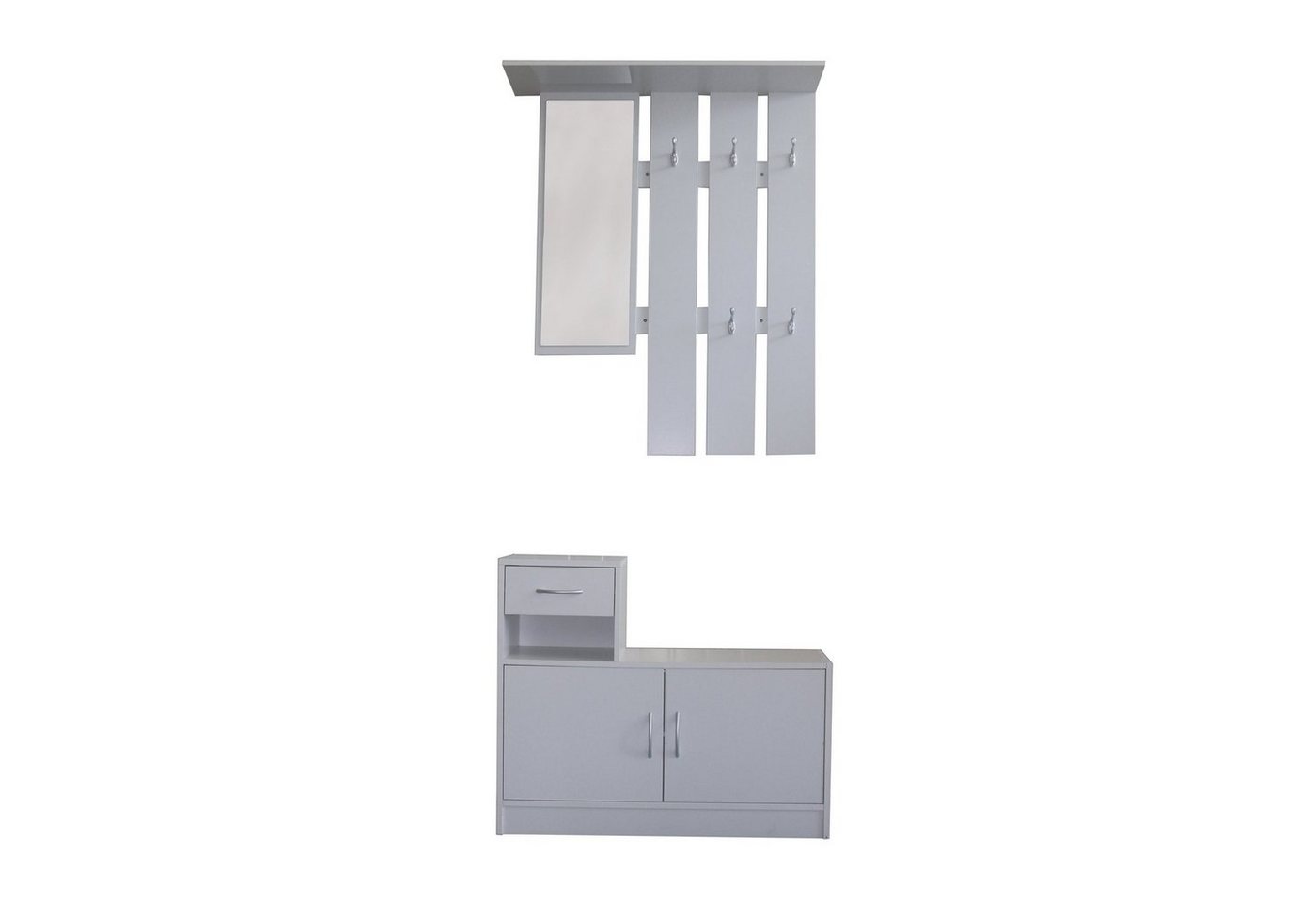 HTI-Living Garderobe Garderobenpaneel mit Schuhschrank Thekla Weiß (Set, 2 St., 1 Garderobenpaneel mit Spiegel, 1 Schuhschrank), mit Spiegel Hutablage und 5 Kleiderhaken von HTI-Living