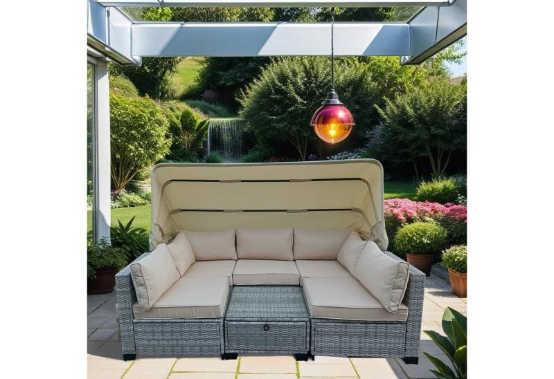 HTI-Living Garten-Essgruppe Loungemöbel Grau/Beige 6-teiliges Set, (Set, 6-tlg., 2 Eckteile, 3 Sessel, 1 Tisch, mit Sitzkissen), Outdoor Sofa Gartenlounge Gartensofa von HTI-Living