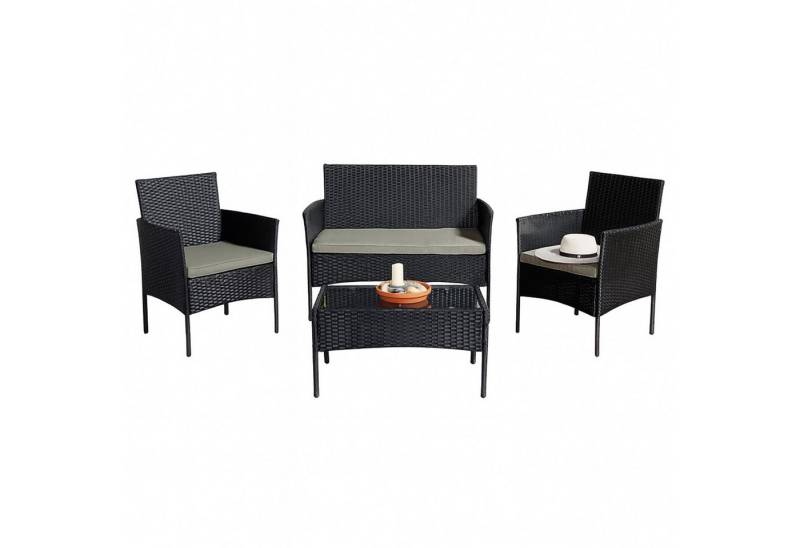 HTI-Living Garten-Essgruppe Outdoor Möbel Anthrazit 4-teiliges Set, (Stück, 4-tlg., 1 Zweisitzer, 2 Stühle, 1 Tisch), Sitzgruppe Terrassenmöbel von HTI-Living