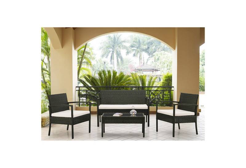 HTI-Living Garten-Essgruppe Outdoor Möbel Sitzgruppe aus Rattan, (Set, 4-tlg., 1x 2-Sitzer, 2x Stühle, 1x Tisch, inkl. Auflagen), Loungemöbel Gartenmöbel Terrassenmöbel von HTI-Living