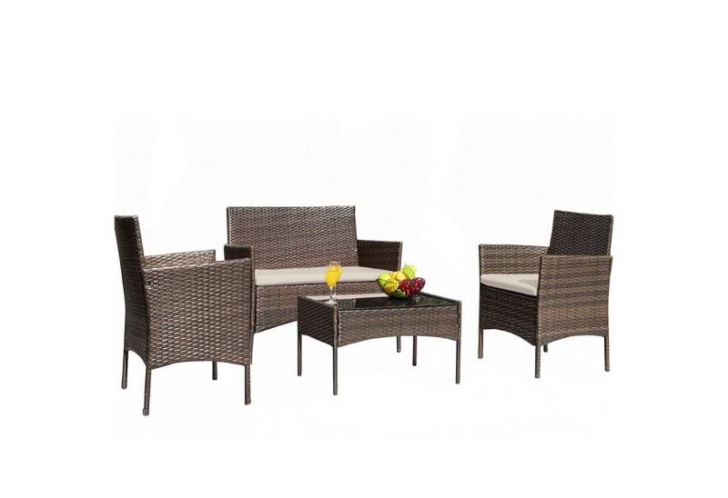 HTI-Living Garten-Essgruppe Terrassenmöbel Maceira, (Set, 4-tlg., 1 Zweisitzer, 2 Sessel, 1 Tisch), Loungemöbel Polyrattan von HTI-Living