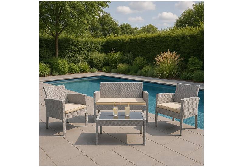 HTI-Living Gartenlounge-Set 4-teiliges Polyrattan Lounge-Set mit Tisch, (Set, 4-tlg., 1x Zweisitzer, 2x Stuhl, 1x Tisch), Terrassenmöbel Loungemöbel Outdoor Möbel von HTI-Living