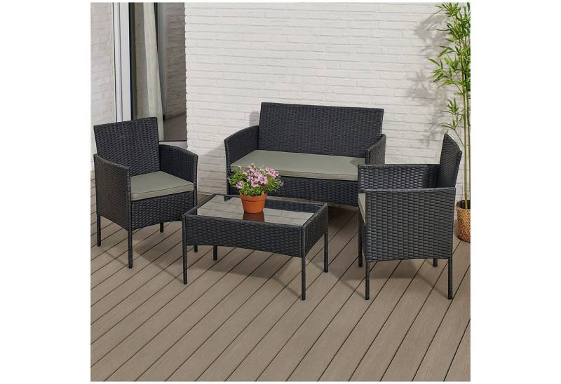 HTI-Living Gartenlounge-Set Gartenmöbel Anthrazit 4-teiliges Set Wiebke, (Stück, 4-tlg., 1 Zweisitzer, 2 Stühle, 1 Tisch), Sitzgruppe Terrassenmöbel von HTI-Living