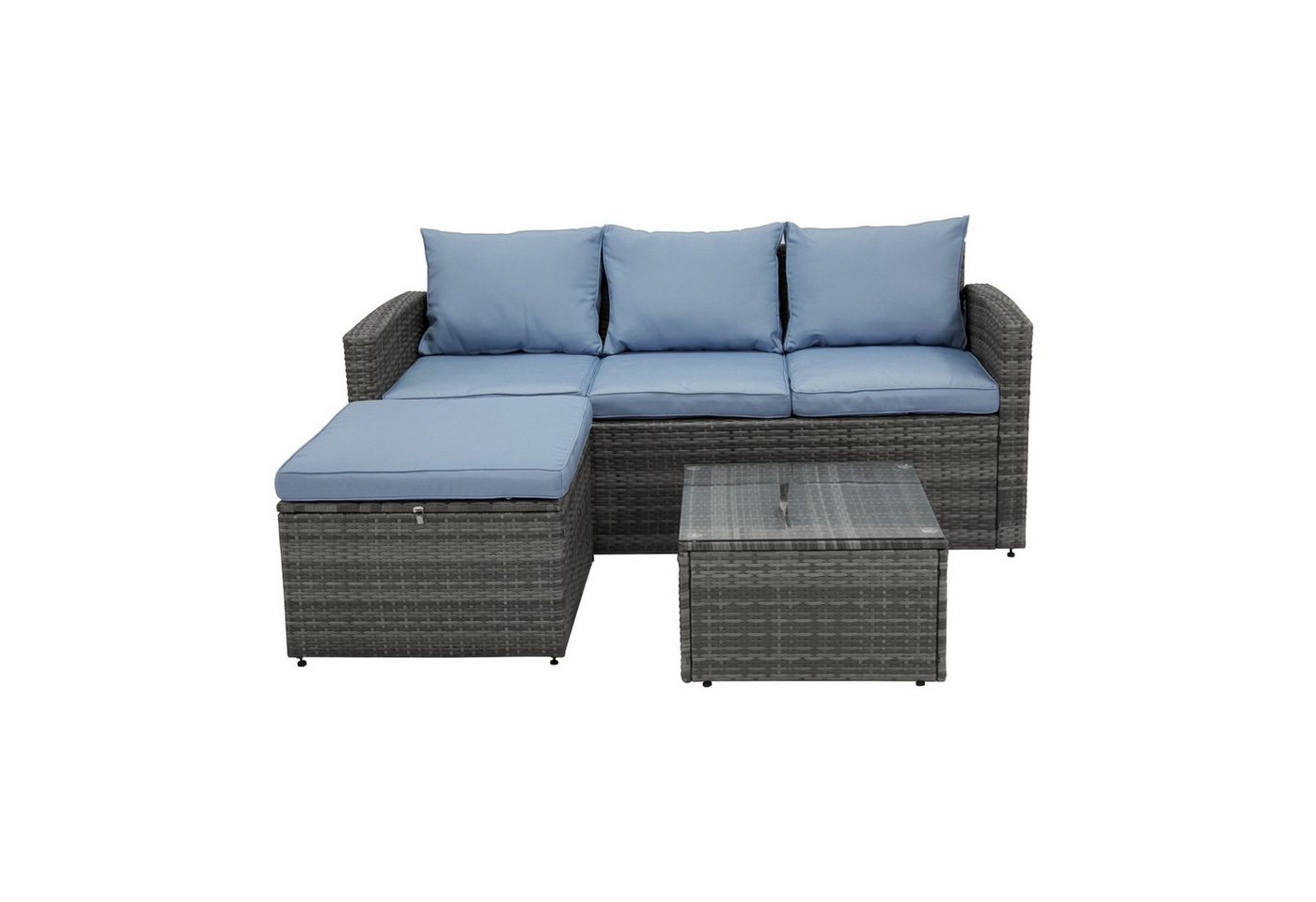 HTI-Living Gartenlounge-Set Terrassenmöbel Matze, (Set, 3-tlg., 1x Sofa, 1x Hocker, 1x Beistelltisch inkl. 3 Rücken- und 4 Sitzkissen), Loungegarnitur mit Kissen von HTI-Living